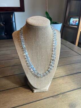 Vintage Art Deco Rock Crystal Quartz Faceted Cube Necklace Opera Length